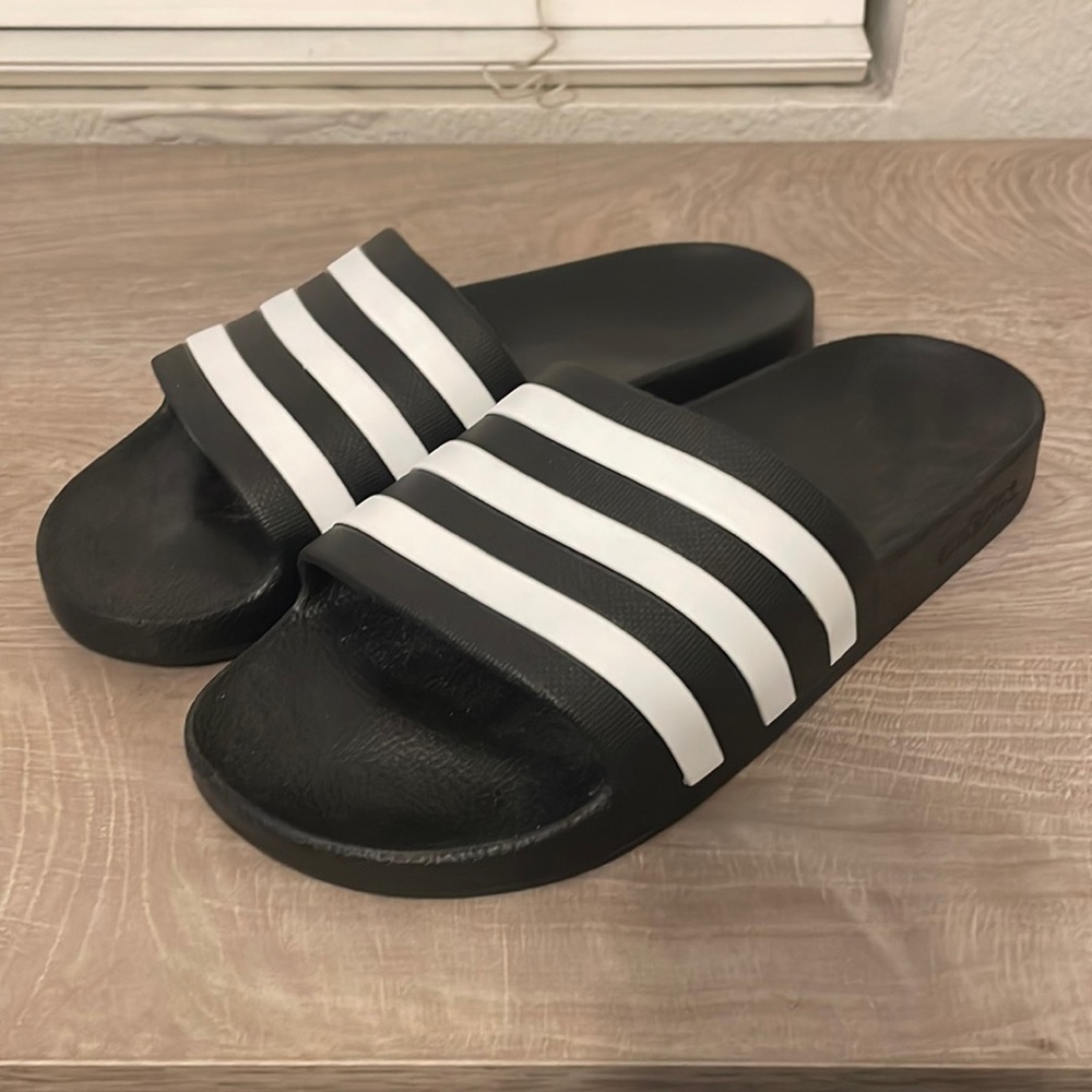 Adidas black slip on slides. Size 8